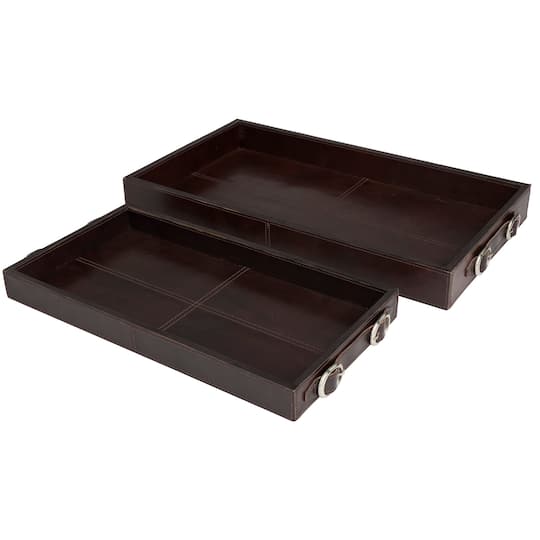 Leather Nesting Tray with Buckle Handles Décor Set